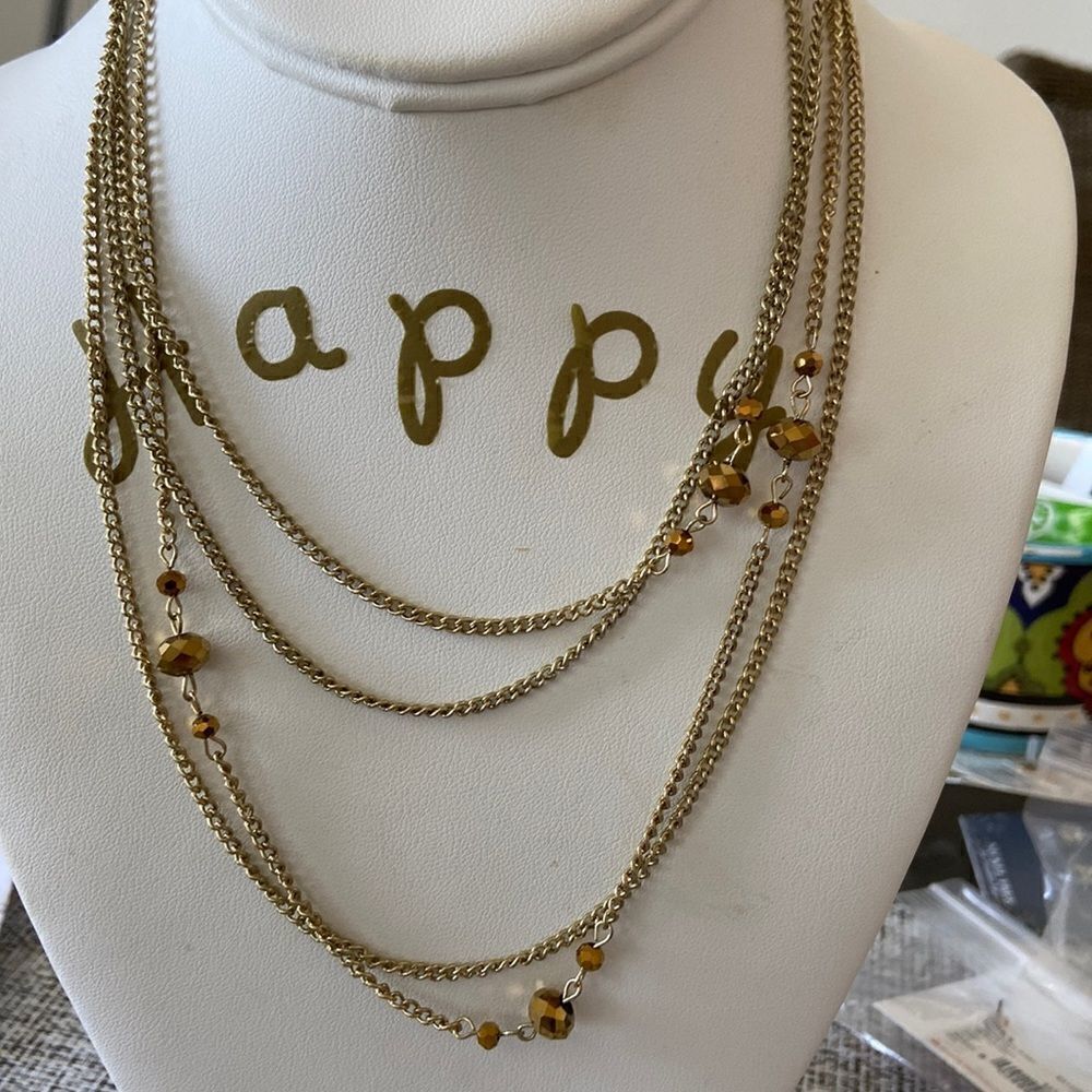 Sequin Long double layered necklace gold crystals color